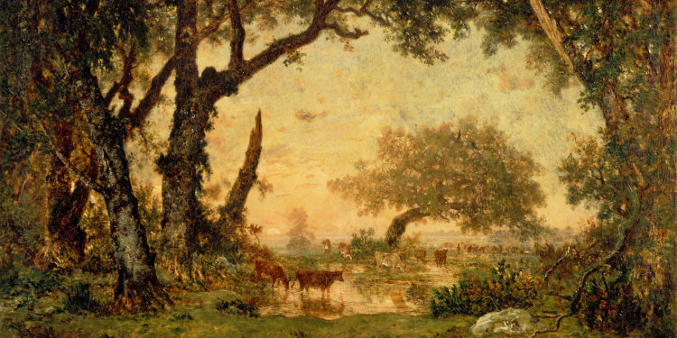 Théodore Rousseau, Sortie de forêt à Fontainebleau, soleil couchant, vers 1850 - Photo © RMN-Grand Palais (musée du Louvre) / Gérard Blot