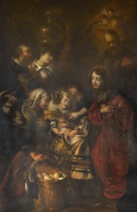 La Nativité, Adoration des bergers par l'école flamande, remanié par la suite