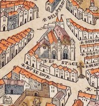 Église St-Eustache et rue du Jour sur le plan de Truschet et Hoyau (1550)