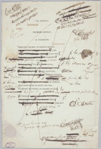 Honore de Balzac - Manuscrit - corrigé du sonnet La Paquerette dans Illusions perdues 1843 encre brune sur page imprimée