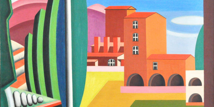 Auguste Herbin, Composition à la maison rouge, 1925, huile sur toile, 81x100 cm, Courtesy galerie Lahumière, ADAGP, Paris, 2023