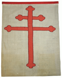 Oriflamme à croix de Lorraine qui a flotté de 1940 jusqu’à la Libération sur le centre
d’accueil des volontaires français libres dans le quartier de Kensington à Londres.
