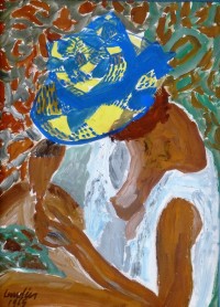 Romaine au chapeau de paille bleu, gouache, 1965