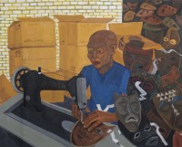 Richard Mudariki, The Face Mask Maker, Huile sur toile/Oil on canvas, 60 x 75 cm, 2020
