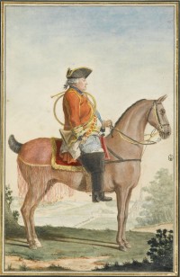 Louis-Philippe, duc d'Orléans, dit le Gros (1725-1785), en tenue de vénerie
Mine de plomb, sanguine, aquarelle et gouache ; H. 31,4 cm ; L. 24,7 cm
