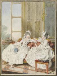 La comtesse de Blot, sœur du comte d'Ennery, et la marquise de Barbantane
Mine de plomb, aquarelle, gouache, sanguine ; H. 32 cm ; L. 23,6 cm