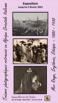 Affiche de l'exposition Trésors photographiques retrouvés en Afrique Orientale italienne à l'Espace Reine de Saba. Prolongation jsq 5 février 2023.