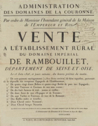 Affiches de vente aux enchères à Rambouillet de mérinos et de laine, 1806.
