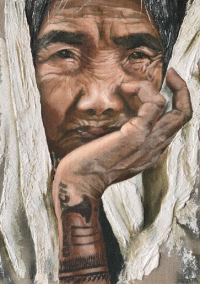 « Whang Od, mambabatok », 2021
Acrylique, sable et encre sur toile de lin
50 x 70 cm