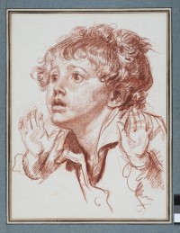 Jean-Baptiste Greuze,
Tête d’enfant effrayé,
Sanguine sur papier beige Acquis en 2013