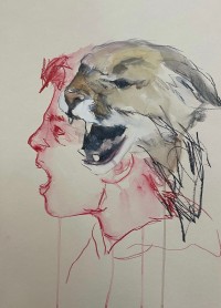 Edi Dubien, Le cri primal, 2021 – Aquarelle et crayon sur papier – 32 x 24 cm – Atelier de l’artiste 