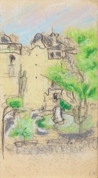Édouard  VUILLARD (1868-1940),
La place Vintimille,
Circa 1910,
Pastel et mine de plomb sur papier,
17,2 x 9,6 cm