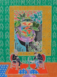 José Cori, A conversation with goldfish, 2022 colored pencils on paper, 60 x 40,5 cm