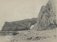 Lionel Le Couteux (1847 – 1909), Falaises de bord de mer
Pierre noire et rehauts de craie blanche sur papier gris-vert. – 393 × 524 mm 