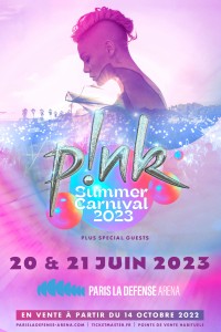 Affiche du concert P!INK Summer Carnival 2023 à la Paris La Défense Arena