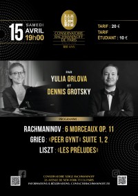 Affiche du concert Yulia Orlova et Denis Grotsky au Conservatoire Rachmaninoff