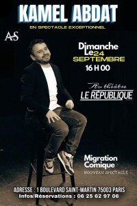 Affiche Kamel Abdat : Migration comique - Théâtre Le République