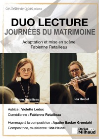 Affiche Duo lecture - Journées du Matrimoine - Théâtre Darius Milhaud