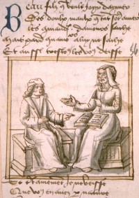  Une maîtresse convenable : sa laideur rassure les parents... XVe s. 
Lyon, BM, ms P.A. 25 folio 102 