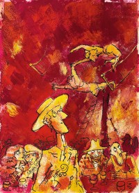 . Joann Sfar, illustration originale pour la couverture
du tome 4 de Klezmer, Trapèze volant !, gouache sur
papier 2012 