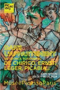 Affiche de l'exposition "Dans l’appartement de Léonce Rosenberg, De Chirico, Ernst, Léger, Picabia…" au Musée Picasso