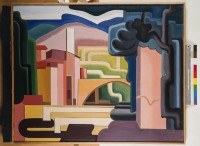 Auguste Herbin, La fabrique, années 1920, huile sur toile, 81 x 100 cm, Musée d'art et d'histoire Pissarro-Pontoise, Adagp Paris 2024