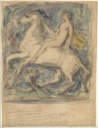 
Henry Cros (1840-1907), Projet de bas-relief Amazone, vers 1890
Aquarelle sur esquisse au crayon graphite 
