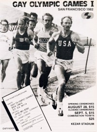 1982 Gay Olympics Games
Affiche des premiers Gay Games, au premier plan Tom Waddell, initiateur du mouvement 1982
