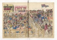 Livre des tournois,
Barthélémy d’Eyck,
1460,
Enluminure, f. 42v-43,
Français 2695,
Paris, BnF, Département des manuscrits

