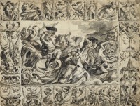 Maître des Albums Egmont (actif aux Pays-Bas dans le dernier quart du XVIe siècle), Triomphe de Neptune
Plume et encre brun foncé, pointe de pinceau à l’encre noire, lavis gris, rehauts de gouache blanche. – 400 × 519 mm
