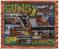 Guns, 2005 -
Autour du monde, 14e étape, Little Haiti, Miami, Florida. États Unis
Avec l’aide des couturières Esther Michel et Rocio Paez Sequins et perles sur tissu,
75 × 90 cm - 
Centre Pompidou, Musée national d’art moderne, Paris -
Don de l’artiste en 2013


