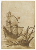 Claude Gellée, dit Le Lorrain, Deux bateaux dans la tempête, vers 1638-1640, graphite, plume et encre brune, lavis gris sur papier beige, 31,9 x 22,4 cm, Paris, Musée du Louvre
